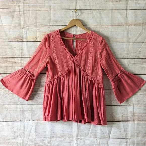 Embroidered Boho Floral Flowy Bell Sleeve Blouse - Picture 11 of 11